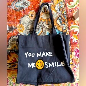 NWOT Black Tote Bag with Smile Design
